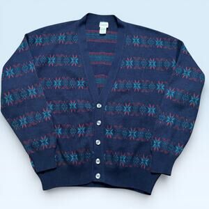 Maglificio Florence Sweater Mens Medium Blue Fair Isle Knit Cardigan Made Italy